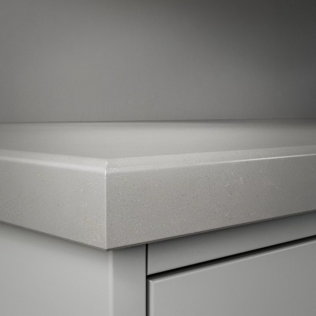 Detaljbild av DecoForms bänkskiva Noble Ivory White (Kantbearbetning: Avrundad)