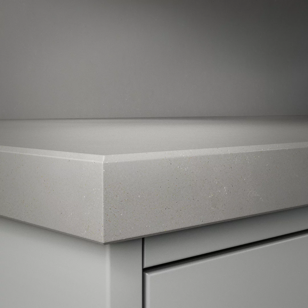 Detaljbild av DecoForms bänkskiva Noble Ivory White (Kantbearbetning: Fasad)