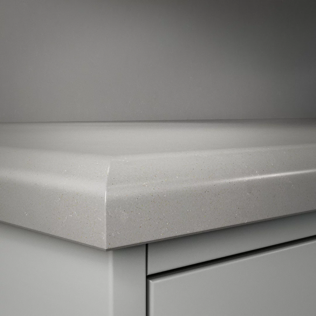 Detaljbild av DecoForms bänkskiva Noble Ivory White (Kantbearbetning: Halvrund)