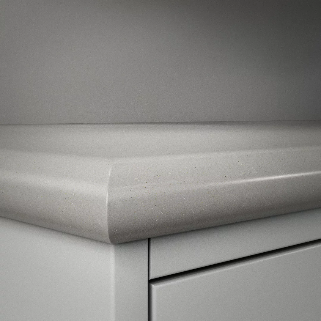 Detaljbild av DecoForms bänkskiva Noble Ivory White (Kantbearbetning: Helrund)