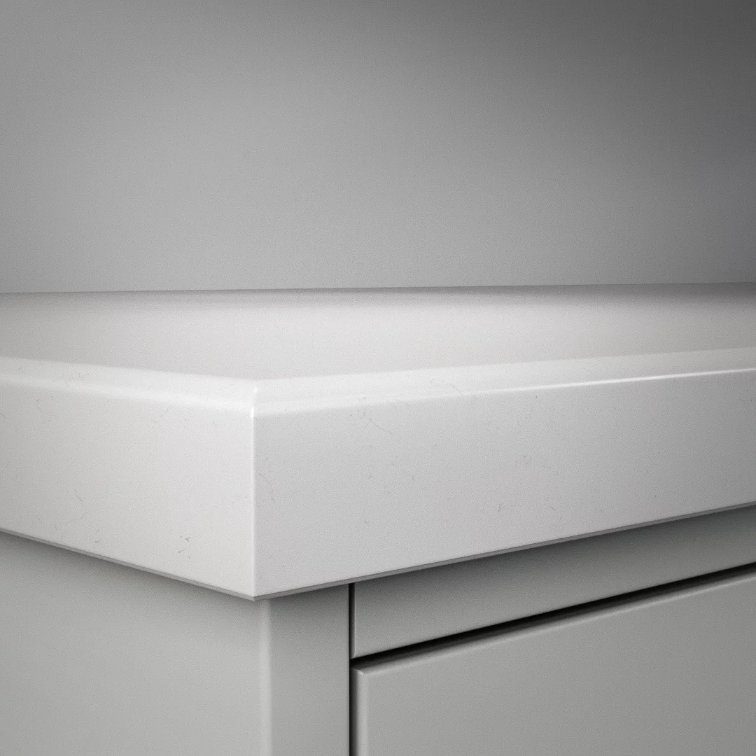Detaljbild av DecoForms bänkskiva Noble Supreme White (Kantbearbetning: Avrundad)