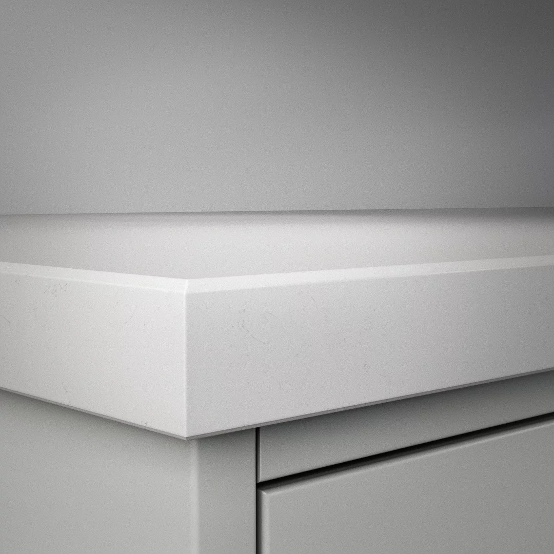 Detaljbild av DecoForms bänkskiva Noble Supreme White (Kantbearbetning: Fasad)