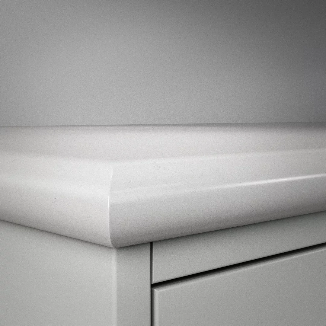 Detaljbild av DecoForms bänkskiva Noble Supreme White (Kantbearbetning: Helrund)